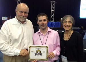 Luis Villaseñor Muñoz (middle) receiving his Audience’s Award for Best Application Demonstration. Also pictured (on the left) is Phil Edholm, Chairman of the WebRTC Conference East and President and Principal of PKE Consulting, (far right) Carol Davids, Industry Professor of Information Technology and Management and Director of the Real-Time Communications Lab  